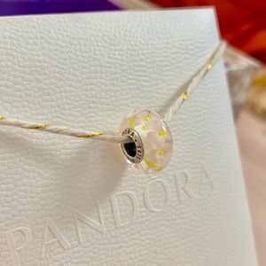 Pandora silver pink flower glass charm